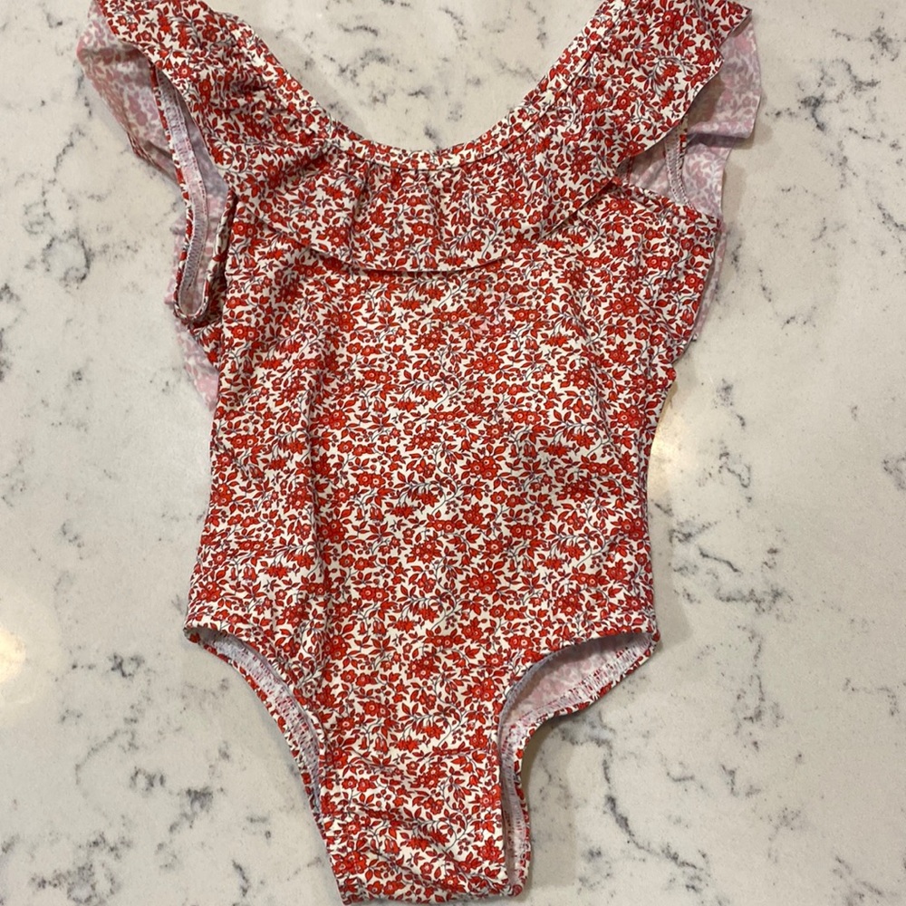 Floral Red Kids Swim One Piece